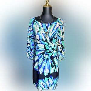 New York & Company Blue and Green Patterned Dress